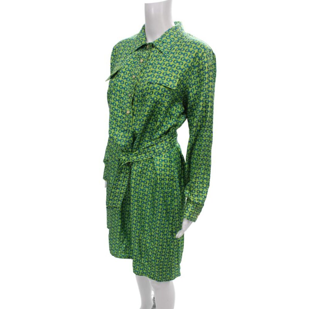 Skirtin Around Womens Shirt Dress Green Silk Long Sleeve Button Mini Size 12 - Picture 2 of 4